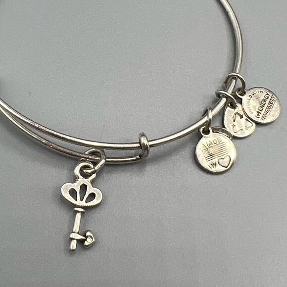 Alex and Ani Crystal Skeleton Key Charm Expandable Wire Bracelet - Picture 2 of 4